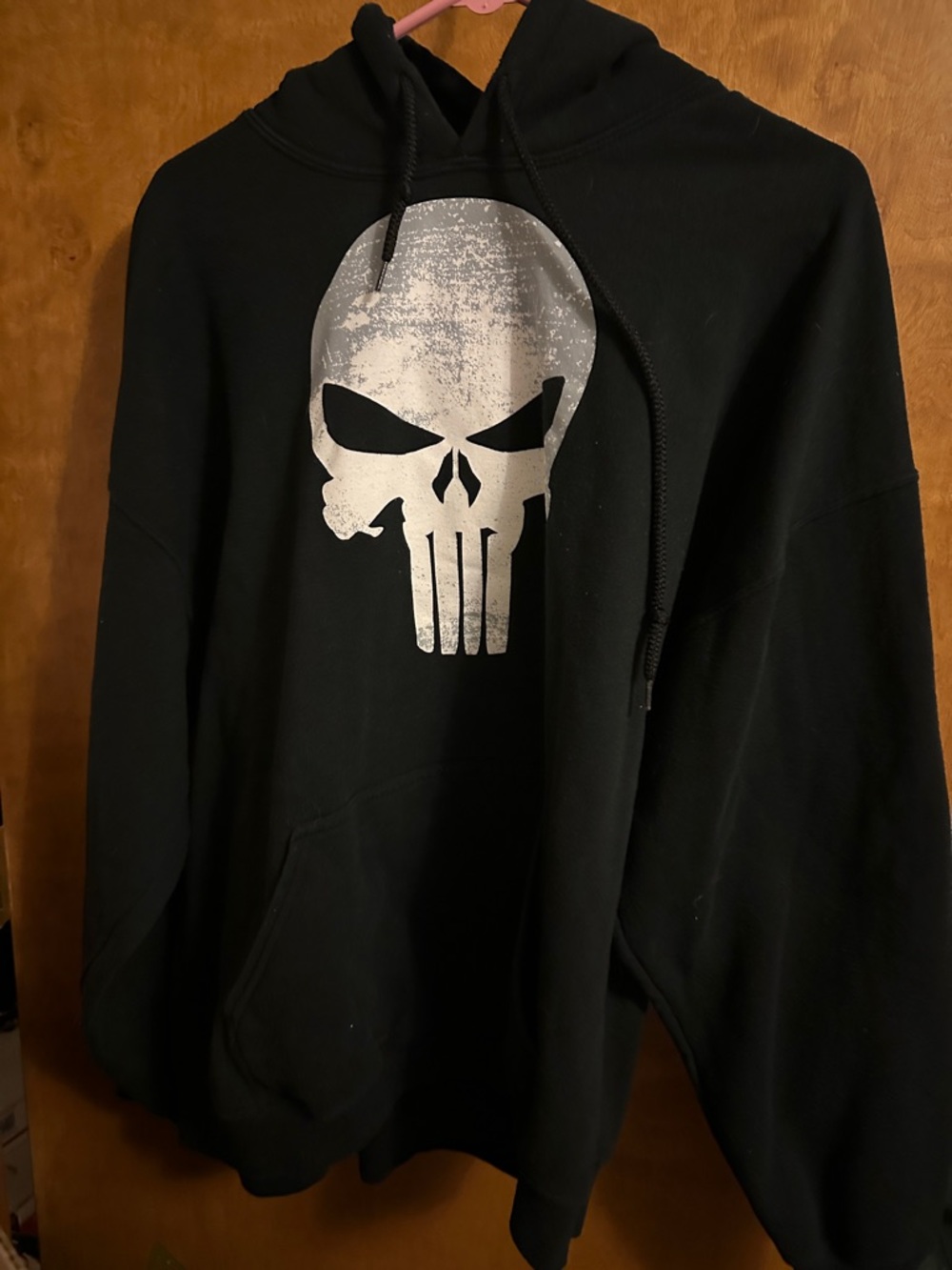Marvel Black Hoodie with Distressed White Skull Logo